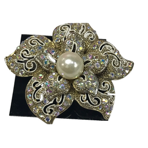 Boutique silver Scroll and Crystal Floral Brooch